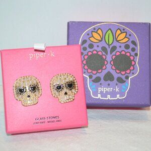 Skull Fun Piper k Glass Stone Skull 💀 Earrings